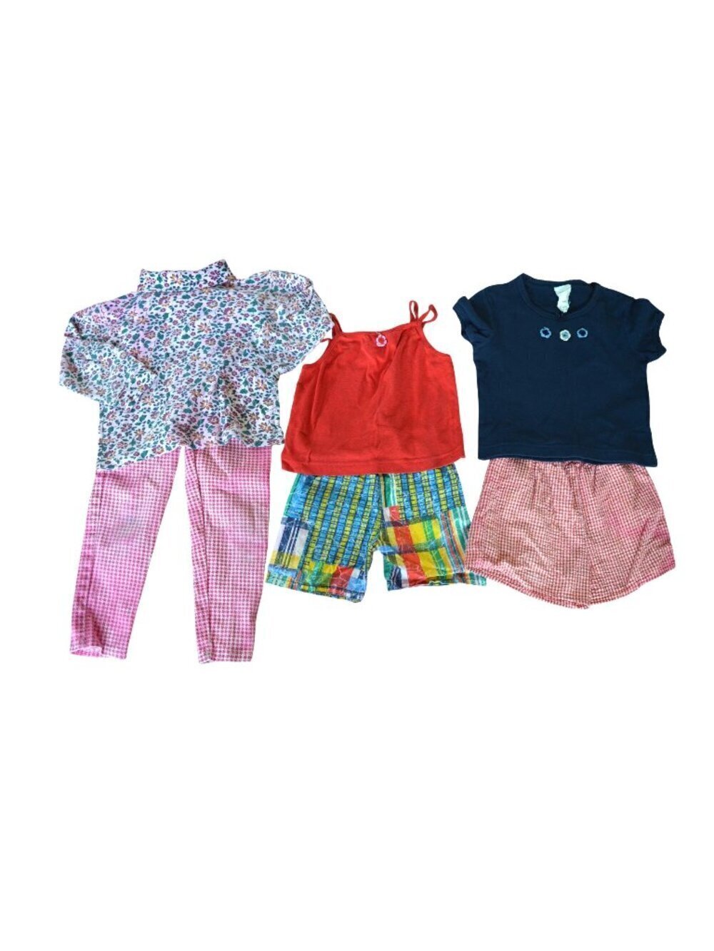 Vintage 90s Girls Bundle Size 6X Floral Plaid Spring Summer Short Pant Top Multi